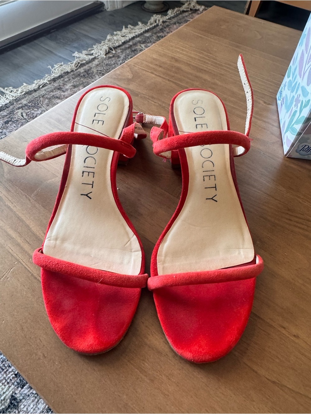 Sole Society Red Suede Strappy Block-Heel Sandals